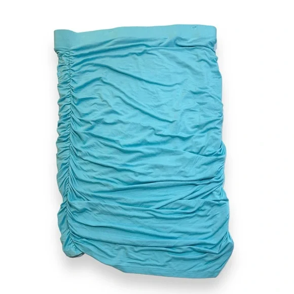 Torrid Blue Cinched Bodycon Midi Skirt Asymmetrical Hem, New w/ Tags, Size 2/2X - Picture 3 of 9